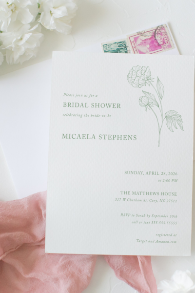 micaela line art floral bridal shower invitation