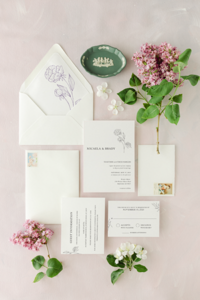 micaela botanical floral wedding invitation suite
