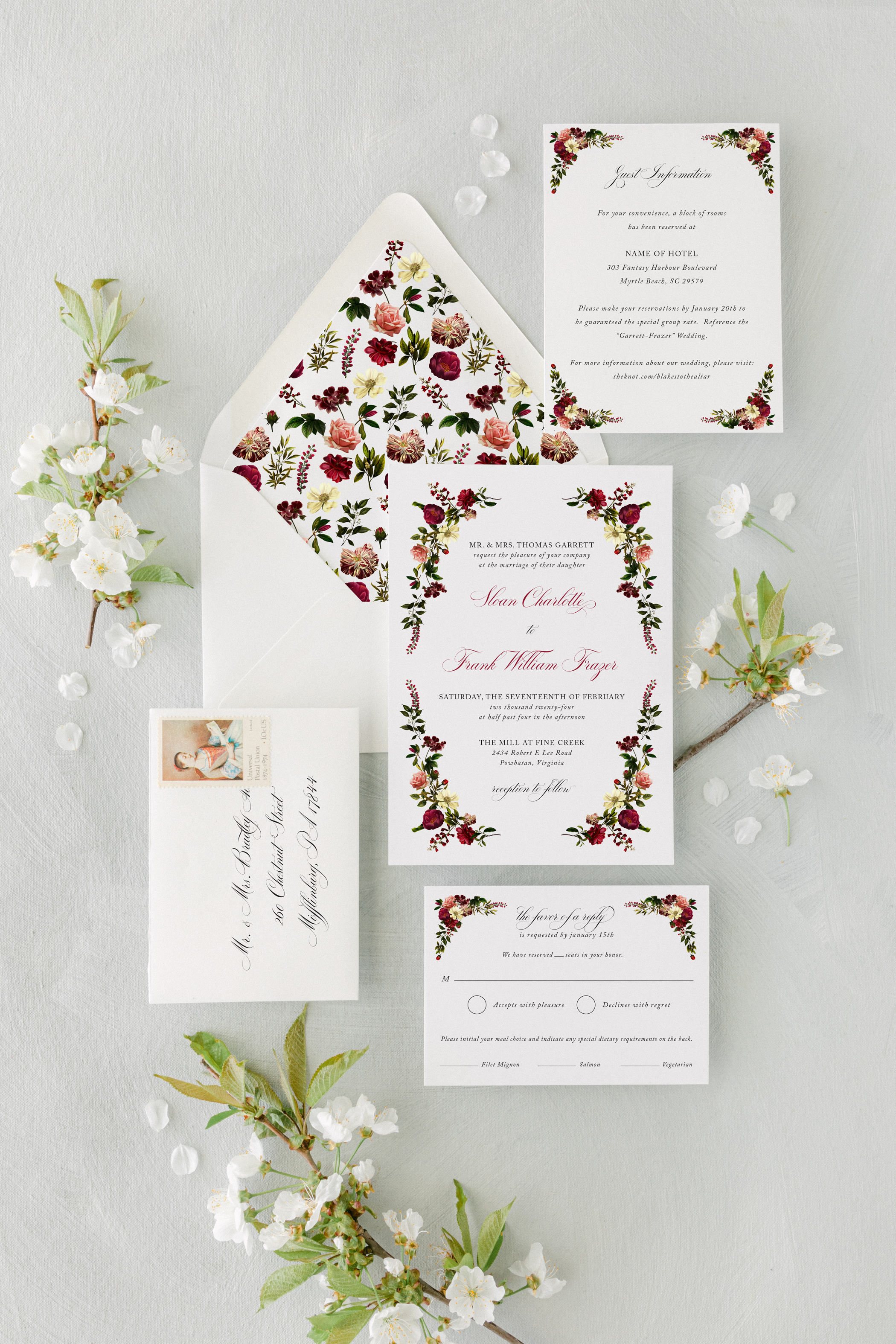 sloan floral frame wedding invitation