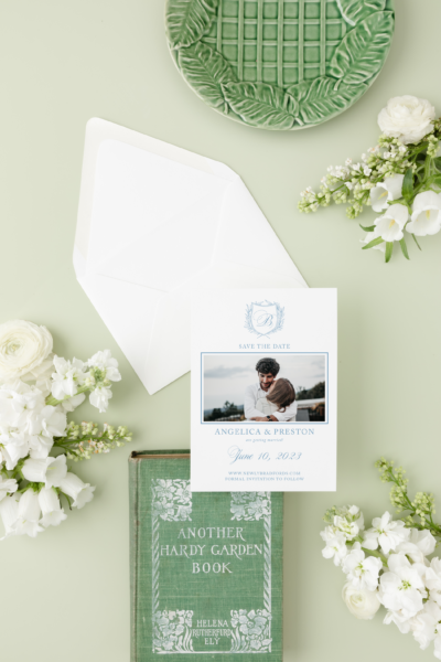 camille monogram crest photo save the date