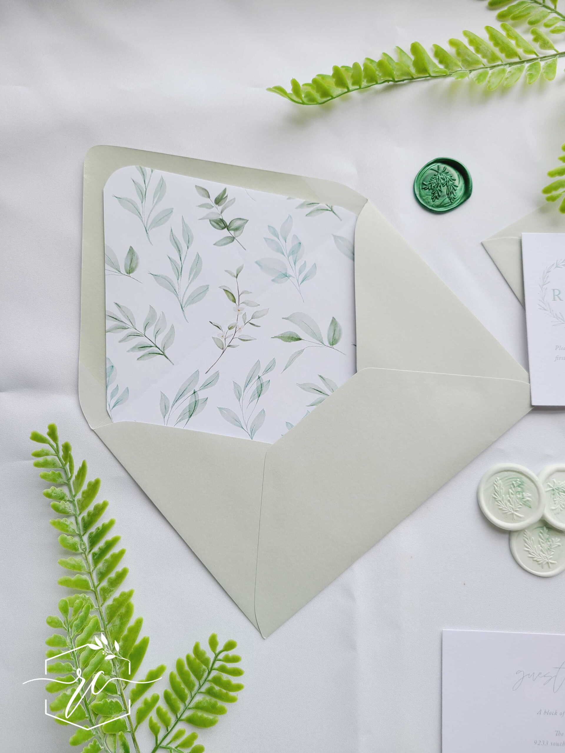 soft sage greenery envelope liner with rain envelopes