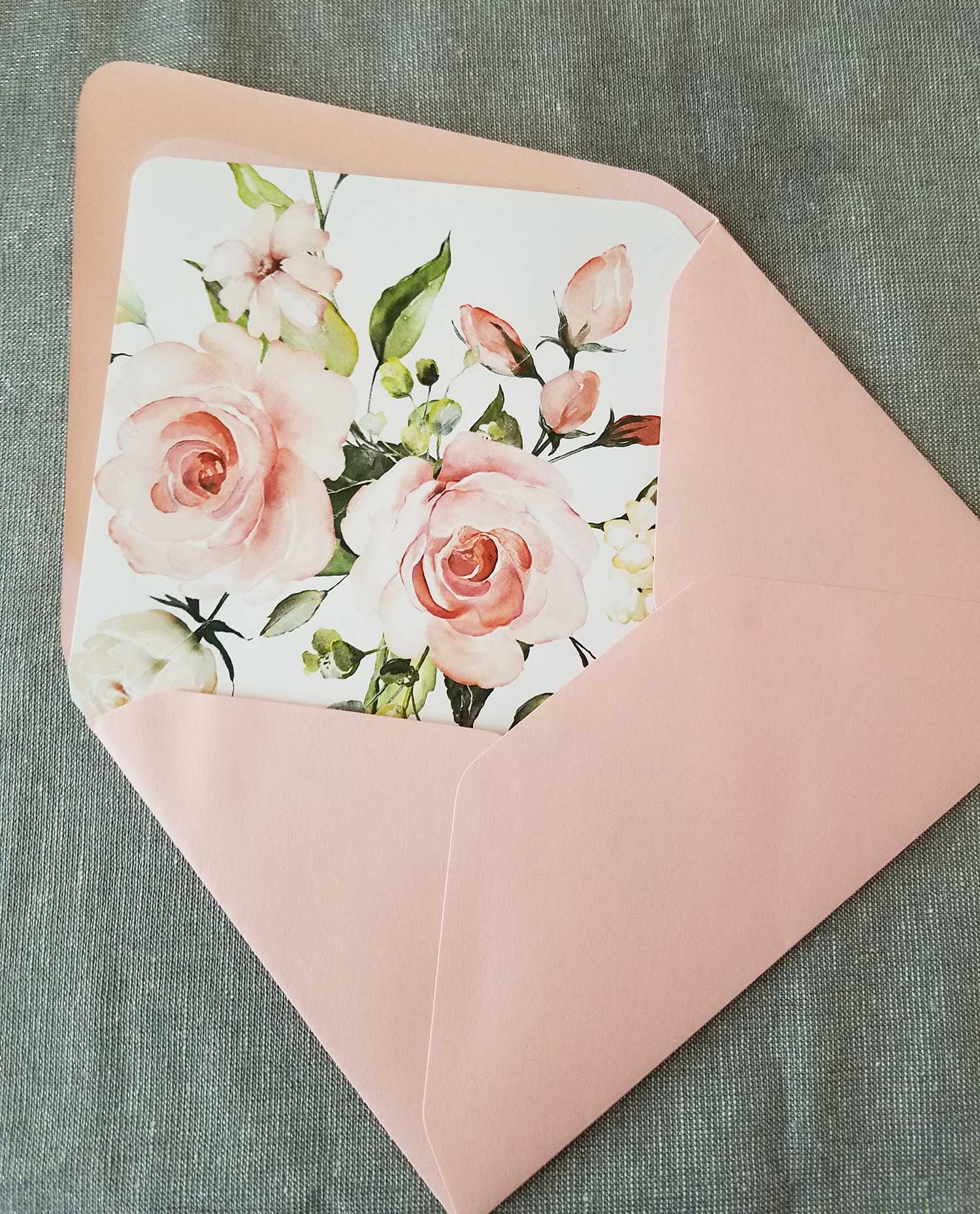 delicate garden envelope liner with pink envelopes