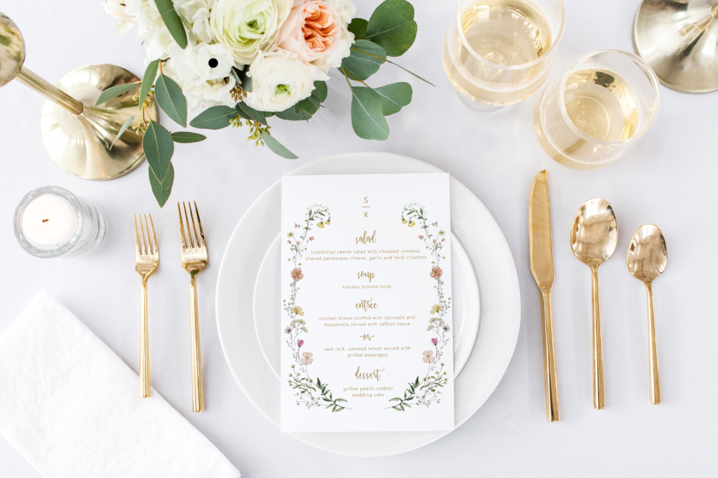 summer mild meadow wildflower 5 x 7 wedding reception menu
