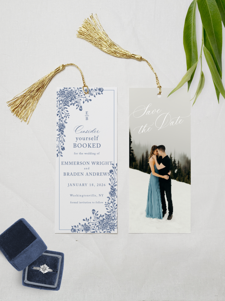 marielle crest bookmark save the date french blue classic