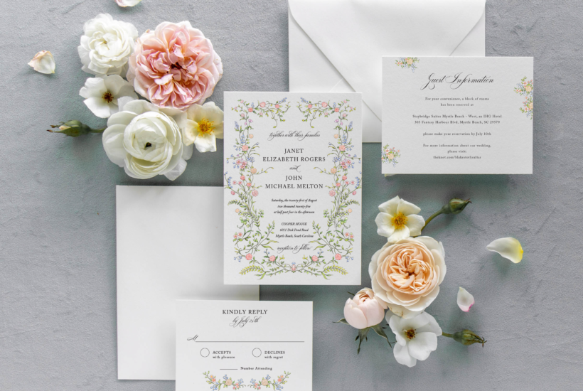 emmerson pastel petals wildflower frame wedding invitation suite