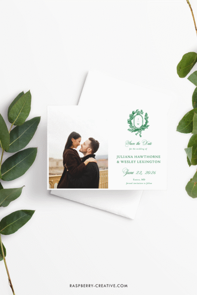 Juliane wreath crest horizontal photo save the date