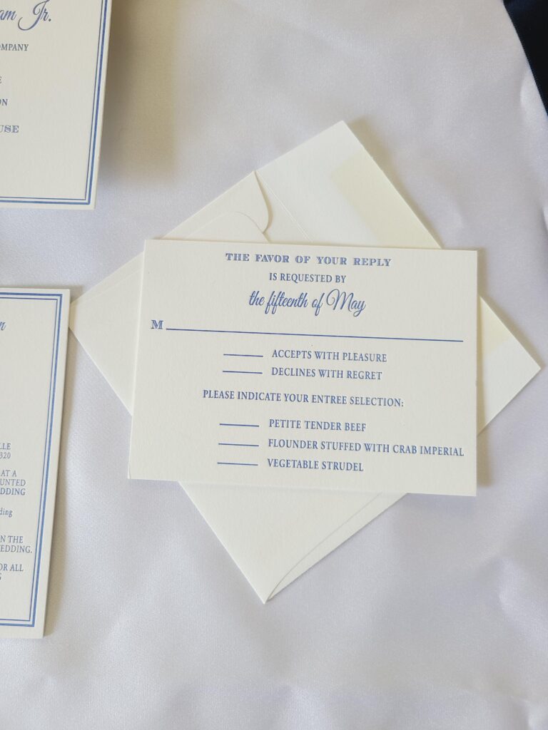 letterpress rsvp card with meal choices