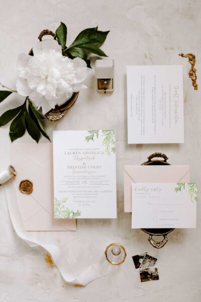 fresh greenery colby vellum wedding invitation