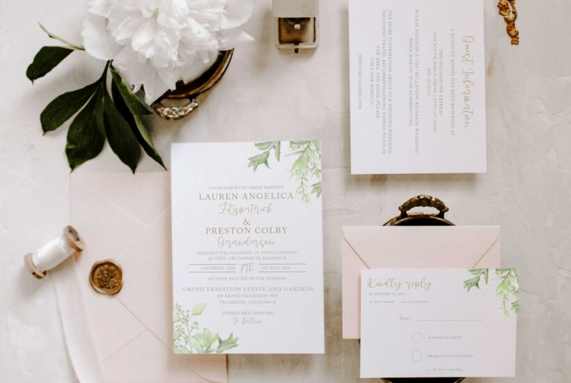 fresh greenery colby vellum wedding invitation