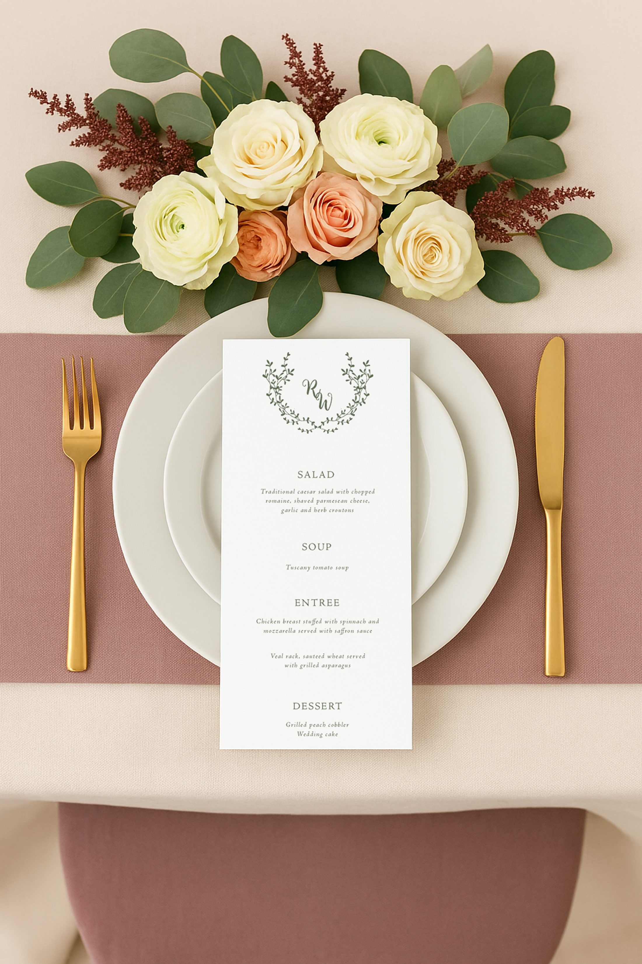 rosemary wreath crest menu card