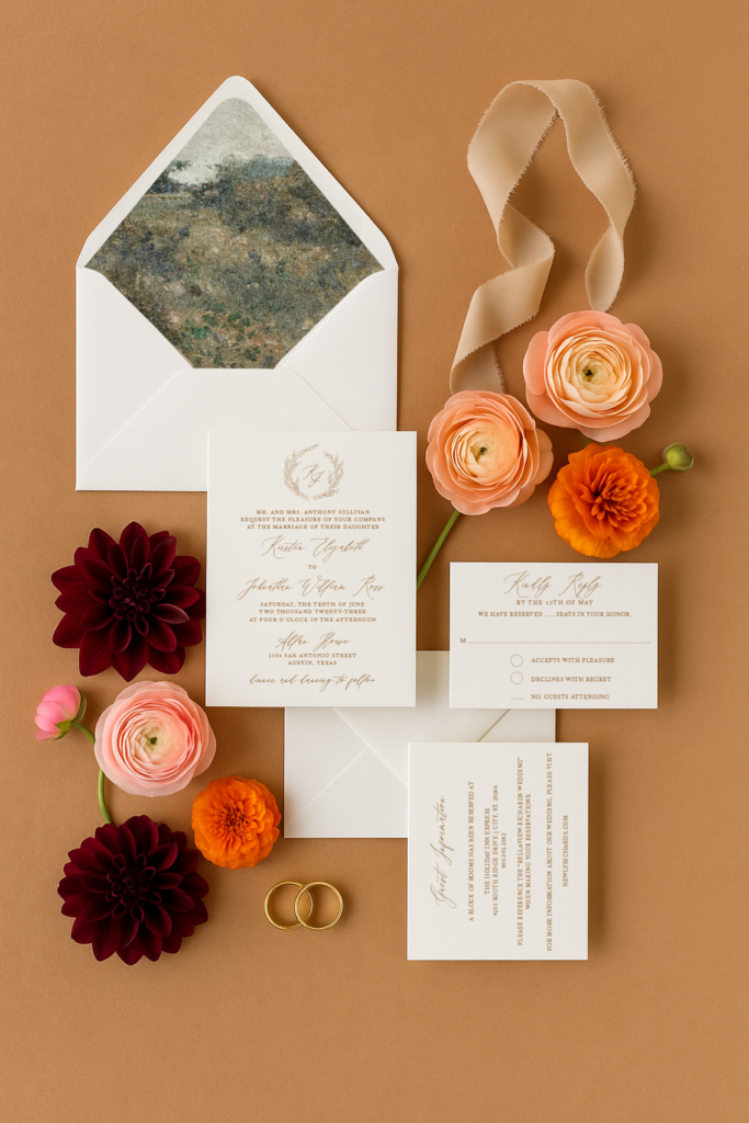 filippa classic crest wedding invitation suite