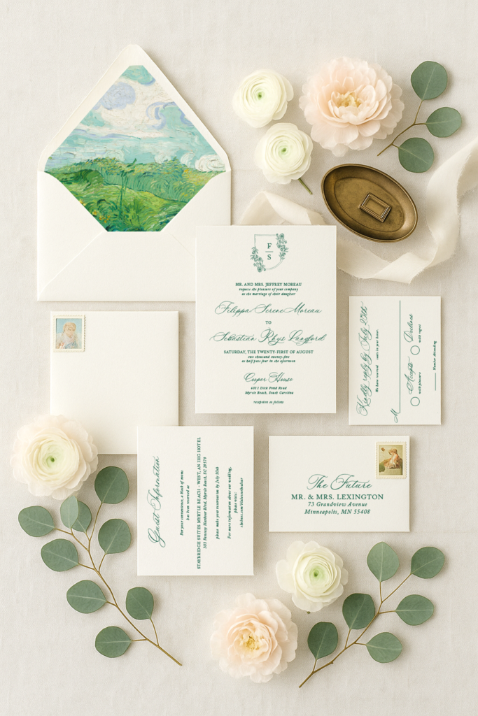 filippa classic crest wedding invitation suite