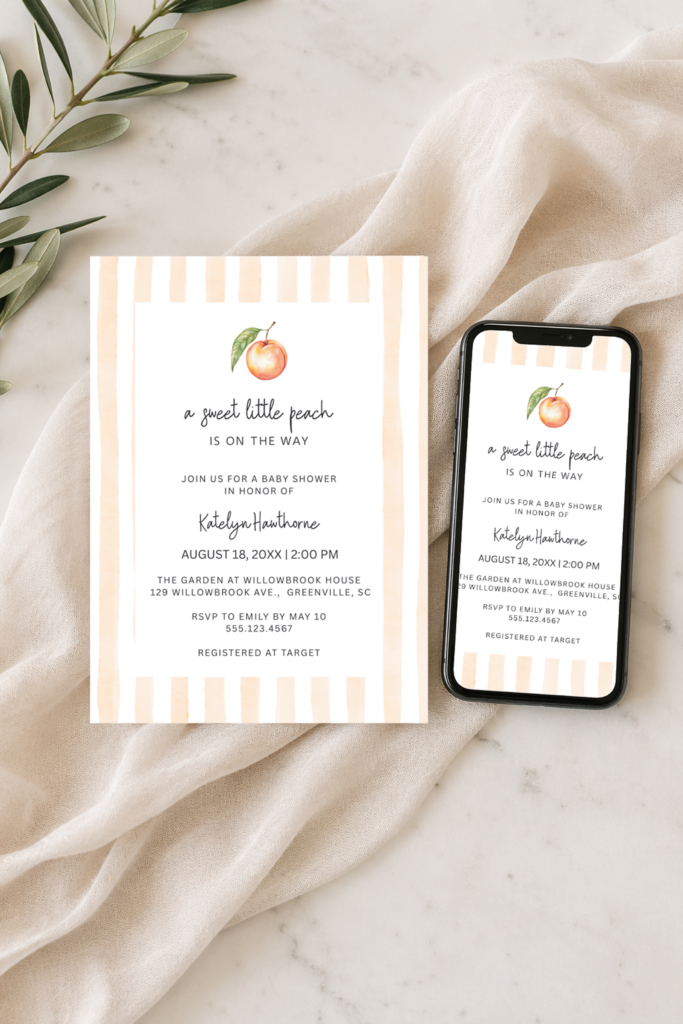 sweet peach stripe baby shower invitation template