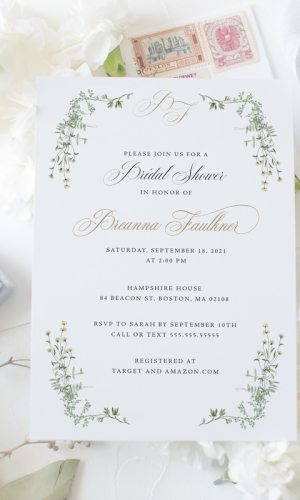cherie delicate wildflowers greenery bridal shower invitation