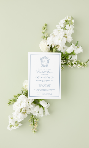 elaina monogram crest bridal shower invitation