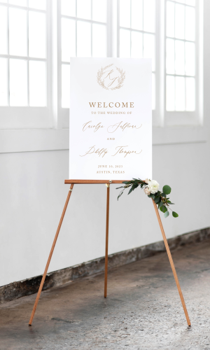 fern hand drawn wreath monogram wedding welcome sign