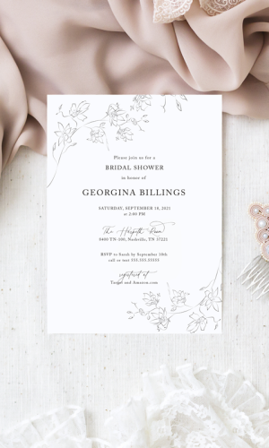 georgina botanical line art bridal shower invitation