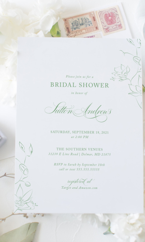 harietta botanical floral bridal shower invitation