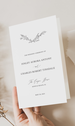 harlow ceremony program booklet with and drawn branch detail