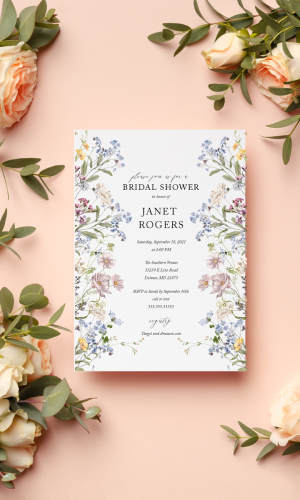 Ivy wildflower bridal shower invitation