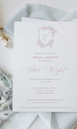 odette monogram crest bridal shower invitation
